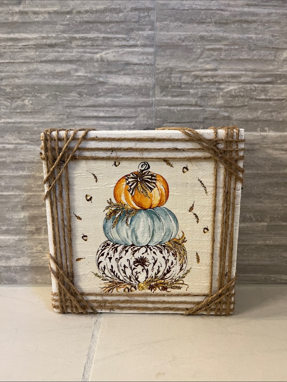 Stacked Pumpkin Wood Table Art - Orange, Teal, Cream